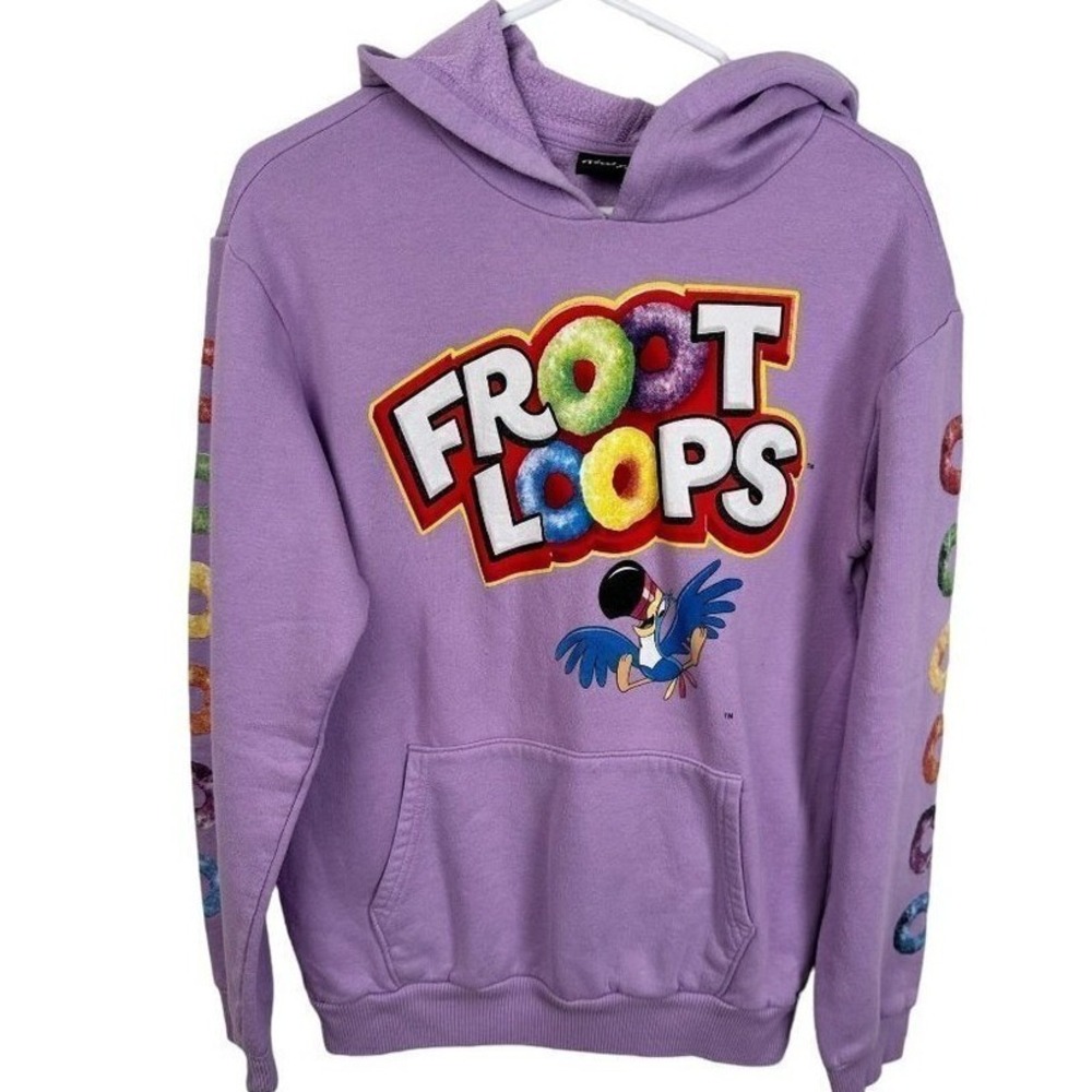 Kelloggs Froot Loops Hoodie Purple Toucan Sam Graphic Sweatshirt Small